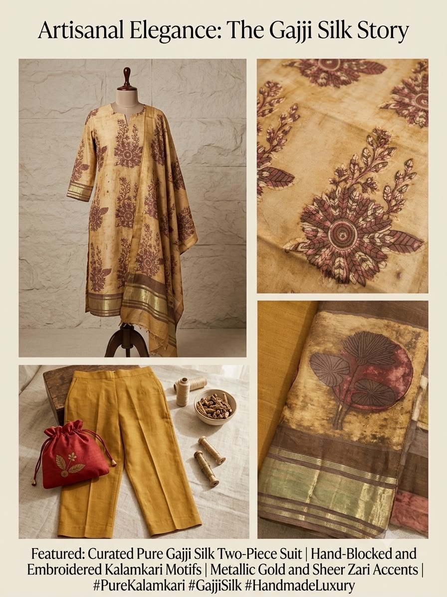 Gajji silk and Kalamkari details